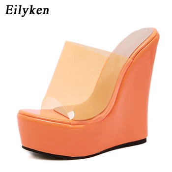 EilyKen PVC Jelly Oranža, dzeltena Platforma Ķīļi Čības Sievietēm Augstas Kvalitātes Cietie Tupele, Sandales, kurpes Izmērs 35-42