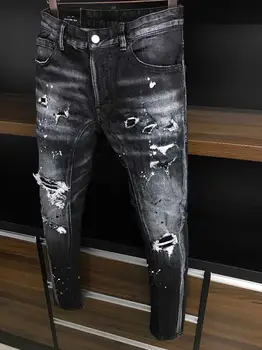 Eiropas dsq zīmola Itālija džinsa bikses melnā coolguy džinsi, SIEVIEŠU/Vīriešu Slim jeans džinsa bikses blue hole Bikses, džinsi, lai A383