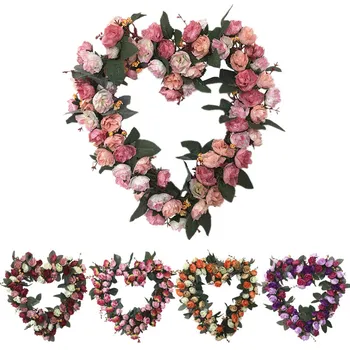 Eiropas Simulācijas Rožu Sirds formas Vainags Kāzu Nams Kāzu Atvēršanas Karājas Vainags Ceļu Minēts Mājas Viltus Ziedi
