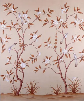 Eiropas stilā, ar Roku apgleznotus zīda tapetes krāsošana ziedu ar putniem roku, krāsotas sienas, papīra wallcovering daudziem attēliem pēc izvēles
