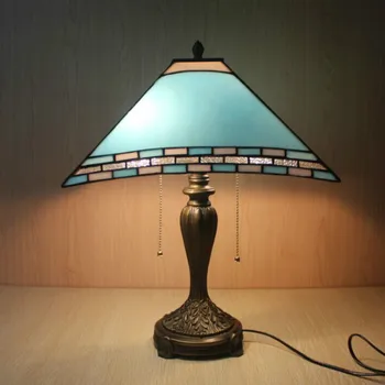 Eiropas Tiffany Vidusjūras Sveķu Bāzes, Guļamistabas Gultas Lampa, Reostats, Krāsots Stikls, Abažūrs Mākslas Galda Lampa