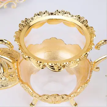Eiropas zelta/sudraba pārklājumu stikla burkas un vāki stikla traukā cukuru bļodā tējas, kafijas, cukura uzglabāšanas burkas SNG001