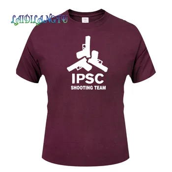 Eiropā Izmēru Cieto krāsas Kokvilnas T Krekls Mens IPSC Šaušanas Komanda Vasarā Skeitborda Tee Zēns Hip hop Skate Tshirt Topi