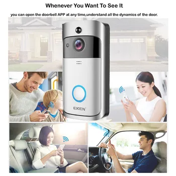 EKEN Smart durvju V5 wifi durvju zvanu kamera Vizuālā Domofons ar Zvaniņu Nakts redzamības IP Bezvadu Mājas EGLE Signalizāciju, Drošības Kameras