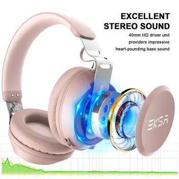 EKSA E100 Rozā Bezvadu Austiņas Bluetooth 5.0 Austiņas ar Mic Bult-Stereo Pār-auss Zvanīšana Brīvroku Austiņas Tālruni