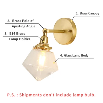 EL Misiņa Sienas Lampa ar Dimanta Stikla formas Rotācijas Leņķis 270 Grādu uz augšu un uz leju Guļamistabā dzīvo jamo istabu Iekštelpu Apgaismojums