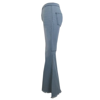 Elastīga, Augsta Vidukļa Uzliesmojums Džinsi Sievietēm Gadījuma Rudens Plaša Kāju Sieviešu Džinsi Skinny Jeans Denim Ilgi Džinsa Bikses Bell Grunts Bikses