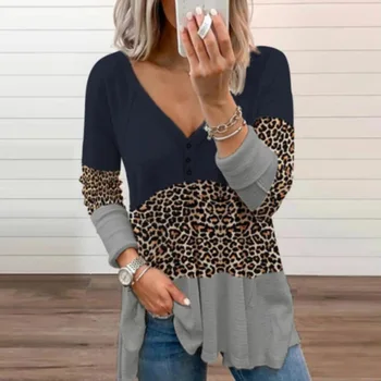 Eleganta Drukas Raibs Leopard Krekls, Blūze Pavasara Rudens Garām Piedurknēm Sievietēm Blusas Gadījuma Pogu Mīksti Džemperi, Topi Streetwear
