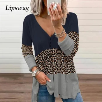 Eleganta Drukas Raibs Leopard Krekls, Blūze Pavasara Rudens Garām Piedurknēm Sievietēm Blusas Gadījuma Pogu Mīksti Džemperi, Topi Streetwear