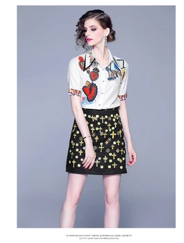 Eleganta Vasaras Sieviešu Svārki Uzvalks Vintage Retro Modelis Drukāt Kreklus, Blūzes Un Svārki Puse 2 Gabals, kas Terno Feminino CC295