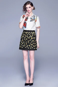 Eleganta Vasaras Sieviešu Svārki Uzvalks Vintage Retro Modelis Drukāt Kreklus, Blūzes Un Svārki Puse 2 Gabals, kas Terno Feminino CC295
