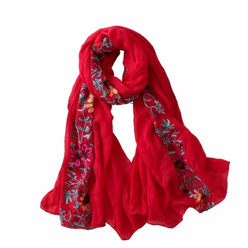 Eleganti Izšuvumi Šalle Sievietēm Vintage Ziedu Vasaras Pashmina Kokvilnas Hijab Šalle Dāmu Wrap Galvas Apsējs Sieviešu Foulard Ziemas Šalles