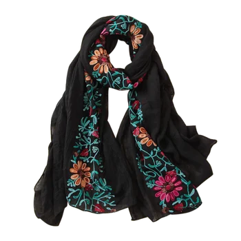 Eleganti Izšuvumi Šalle Sievietēm Vintage Ziedu Vasaras Pashmina Kokvilnas Hijab Šalle Dāmu Wrap Galvas Apsējs Sieviešu Foulard Ziemas Šalles