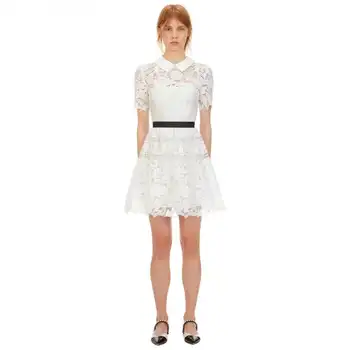 Elegants Balts Acu Ziedu Izšuvumu Mini Kleita Sievietēm 2020. Gadam Augstas Kvalitātes Īsām Piedurknēm-line Slim Vasaras Kleita