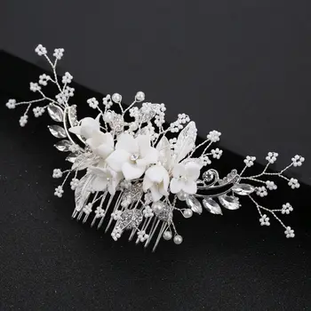 Elegants balts keramikas ziedu matu ķemme sievietes puses vadītājs valkā jaunā stila kāzu līgavu matu rotas