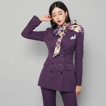 Elegants divrindu Violeta Sievietes Elsas Uzvalks Slim Sieviešu Žakete, Uzvalka Komplekts Sieviešu Apģērbi Bikšu Kostīms 2020. Gada Rudens