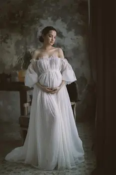 Elegants Maternitātes Kleita Tilla Mežģīņu Maternitātes Kleita Photoshoot Buduārs Apakšveļa, Drēbes, Peldmētelis Naktsveļu Babydoll Drēbes