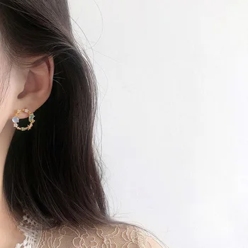 Elegants Ziedu Rozā Akmens, Metāla Vainags Auskari Sievieti Modes korejas Rotaslietas 2020 