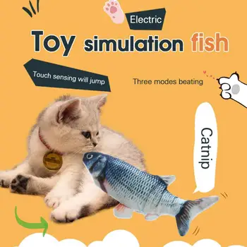Elektriskā Sīkrīkus Zivju Formas Pet Mīksta Plīša Kaķis Rotaļlietas Interaktīvas Dāvanas Catnip Pildījuma Spilvens Lelle Simulācijas Rotaļu Zivju Spēlē Rotaļlieta
