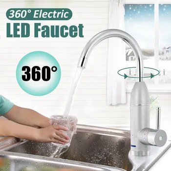Elektriskā Ūdens Sildītāja Krāns Karstā Aukstā Maisītāji, Jaucējkrāns, 360 Grādu Regulējams Virtuves Instant Apkures Krāna Ūdens Sildītājs ar LED