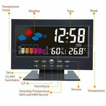Elektroniskā Elektroniskais Pulkstenis, Temperatūras, Mitruma Monitors, Pulkstenis, Termometrs, Iekštelpu Sākuma Laika Prognoze Atlikt, Modinātājs Kalendārs