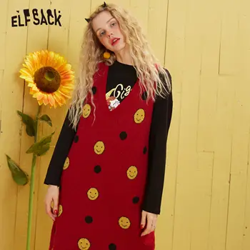 ELFSACK Zaļā Polka Dot Adīt Vintage Ikdienas Kleita Sievietēm 2020. Gadam Pavasara Red Smaida Piedurknēm korejiešu Stilā Girly Ikdienas Kleitas