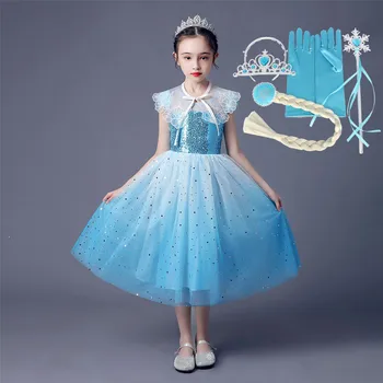 Elsa Sequined Kleita Meitenēm Vasaras Princeses Kostīms Bērniem Sniega Karaliene Cosplay Apģērbu Bērniem Karnevāla Elza Puse Gaumīgs Halāti