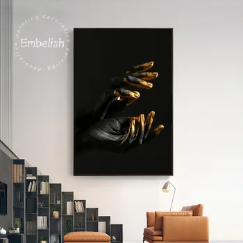 Embelish 1 gab Melnās Āfrikas Sieviete, Rokas Ar Zelta Pirkstus Karstā HD Audekls Gleznas viesistaba, Mājas Dekoru, Sienas, Attēlus,