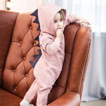 Emmababy Baby Boy Meitene 3D Dinozaura Kostīms Cietā rozā, pelēka Kombinezonus silts pavasaris rudens kokvilnas romper Playsuit Drēbes