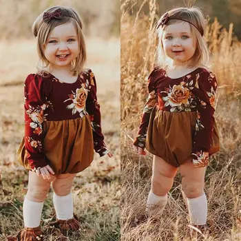 Emmababy Baby Meitenes, Liels Puķu garām Piedurknēm Romper 0-24M Gudrs Rudens Princese kleita Jumpsuit Tērpiem modes lupatas