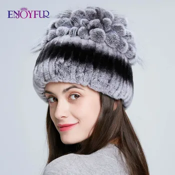 ENJOYFUR Sieviešu kažokādas cepures ziemas dabas rex trušu fox kažokādas klp krievijas sieviešu kažokādas cepuru modes silts beanies