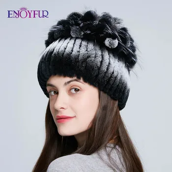 ENJOYFUR Sieviešu kažokādas cepures ziemas dabas rex trušu fox kažokādas klp krievijas sieviešu kažokādas cepuru modes silts beanies