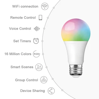 ES/MUMS Standarta Tuya/Smart Dzīves 7W 6500K WiFI Spuldzes Gaismu, lai Google Home Alexa Balss Vadība