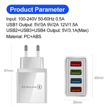 ES Plug USB Lādētāju Ātri Uzlādēt 3.0 Tālruņa Adapteris Huawei Mate 30 Planšetdatoru, Portatīvo Sienu Mobilo Lādētāju Fast Charger