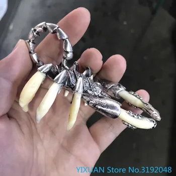 Escorpión con incrustaciones de dientes caninos adornos pequeños aleación de plata tibetana hombres colgante pareja rotā