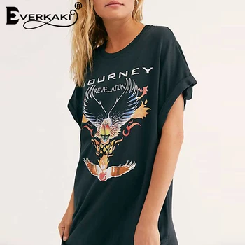 Everkaki Boho Retro Drukas Kleita T-krekls, Kleita Vasaras Vestidos Dāmas Garu šķēlumu Kleitas Zaudēt Sieviešu 2021. Gada Pavasarī Jaunās Modes