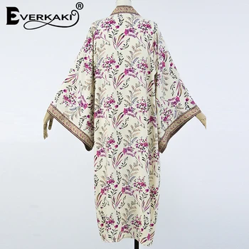 Everkaki Čigānu Kimonos Mēteļi Boho Ziedu Drukāt Vērtnes Dāmas Vintage Vaļēju Mēteli Garo Kimono Sieviešu Gadījuma Ir 2021. Jaunā Pavasara Vasaras
