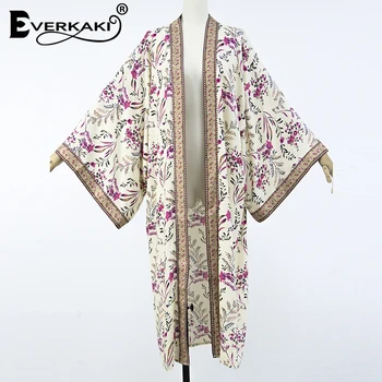 Everkaki Čigānu Kimonos Mēteļi Boho Ziedu Drukāt Vērtnes Dāmas Vintage Vaļēju Mēteli Garo Kimono Sieviešu Gadījuma Ir 2021. Jaunā Pavasara Vasaras