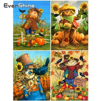 EverShine 5D Dimanta DIY Krāsošana Rudenī Attēlu Rhinestones Pilnu Kvadrātveida Dimanta Izšuvumi Scarecrow Cross Stitch Komplekts Mājas Dekoru