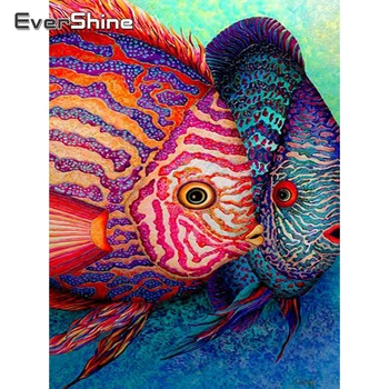 EverShine Dimanta Izšuvumi Zivju Rhinestones Mākslas 5D Dimanta Painiting Dzīvniekiem krustdūrienu Rokdarbu Komplekti Mājas Apdare
