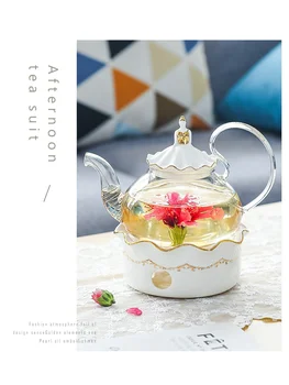 EWAYS Stikla Tējkannas, Keramikas Krūzes ar Ēdieniem, Sarkanā Tēja Filtrs Sadzīves Augstas Temperatūras Tea Maker Zelta Tējas Tases Uzstādīt Puķu S