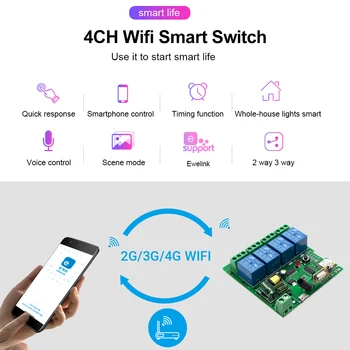 Ewelink Smart Tālvadības Slēdzis Wifi Modulis 4CH 7 - 32V 85-250V 10A Relejs RF Tālvadības Darbu ar Alexa IFTTT par Smart Home
