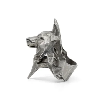 EYHIMD Vienkāršu Ģeometrisko Origami Vilks Nerūsējošā Tērauda Gredzens Vīriešu Modes Minimālisms Dzīvnieku Biker rotaslietas