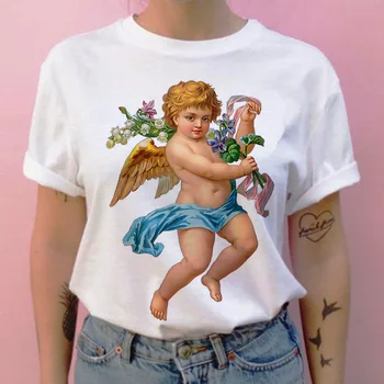 Eņģelis t krekls harajuku karikatūra Grafikas 90s t Gadījuma sieviešu cothng O-veida Kakla vintage t-krekls top tee krekli kawaii estētisko