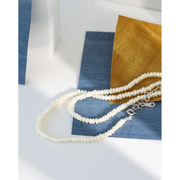 F. I. N. S Korejas Modes Baroka Dzīvoklis Saldūdens Pērļu S925 Sudraba Kaklarota Paaugstināma Krelles Sānslīdi Kaklasaite Kaklarota Ķēdes