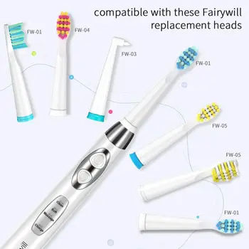 Fairywill Elektriskās Skaņas Uzlādējamās zobu Suka FW-917 USB Ātrās Uzlādes Ūdensizturīgs Elektroniskās Zobu Nomaiņa 3 Galvas Dāvanu
