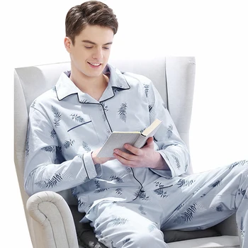 Fall Winter Kokvilnas Vīriešu Pidžamas Komplekts Plus Lieluma Zaudēt Sleepwear Bikses Ar garām Piedurknēm Miega Homewear Modes Pleds Pidžamas Par Mani