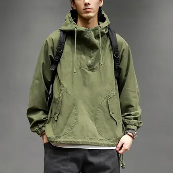 FallPullover vīriešu modes vēstuli izdrukāt gadījuma kapuci jaka vīriešu ielas stila zaudēt Multi Pocket Pulovers uzlādes toolingcoat