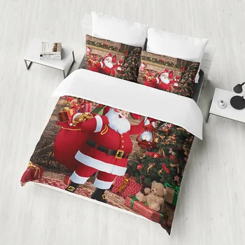 Fanaijia Karikatūra 3D Sarkans Ziemassvētku Gultas Komplekts Santa Claus Sega sedz Komplekts Bērniem jaungada Dāvanu pilna izmēra gultas komplekts