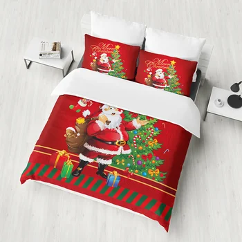 Fanaijia Karikatūra 3D Sarkans Ziemassvētku Gultas Komplekts Santa Claus Sega sedz Komplekts Bērniem jaungada Dāvanu pilna izmēra gultas komplekts